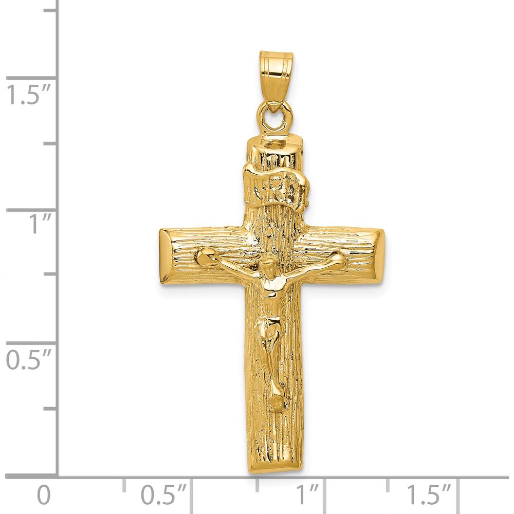 14K Yellow Gold Textured Crucifix Tree Charm Pendant - 39mm Length by Oro Pregiato