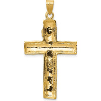 14K Yellow Gold Textured Crucifix Tree Charm Pendant - 39mm Length by Oro Pregiato