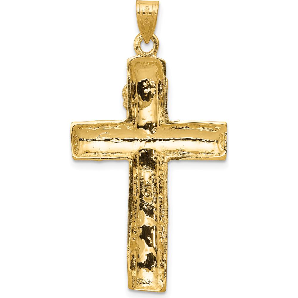 14K Yellow Gold Textured Crucifix Tree Charm Pendant - 39mm Length by Oro Pregiato