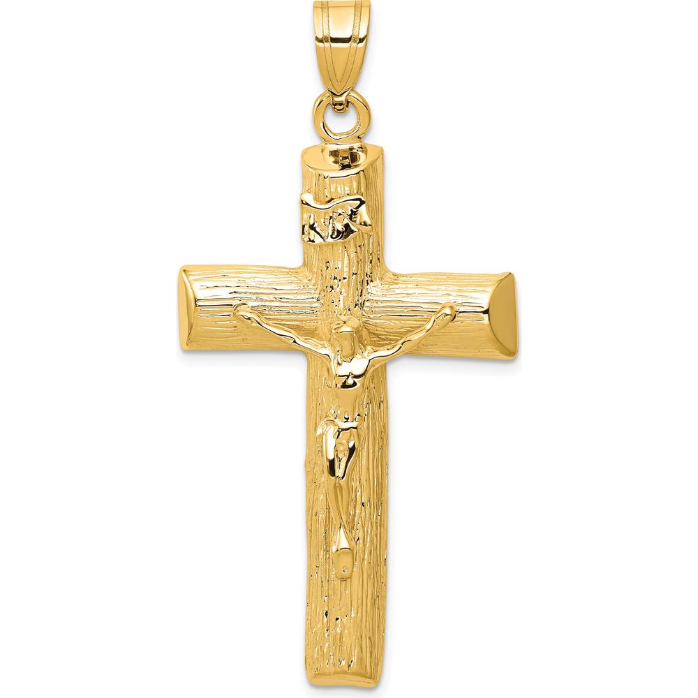 14K Yellow Gold Textured Crucifix Tree Pendant with Christ Figure - 54mm Length by Oro Pregiato