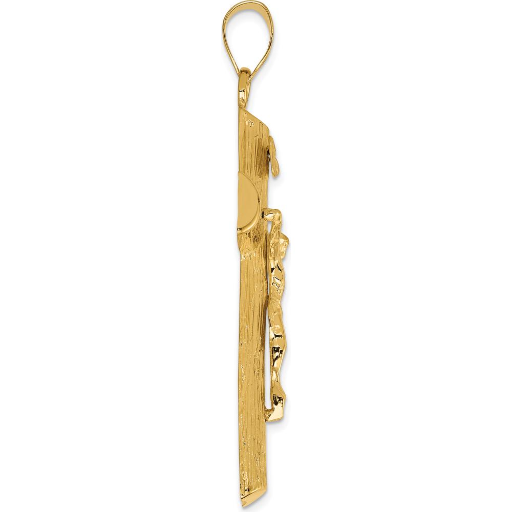 14K Yellow Gold Textured Crucifix Tree Pendant with Christ Figure - 54mm Length by Oro Pregiato