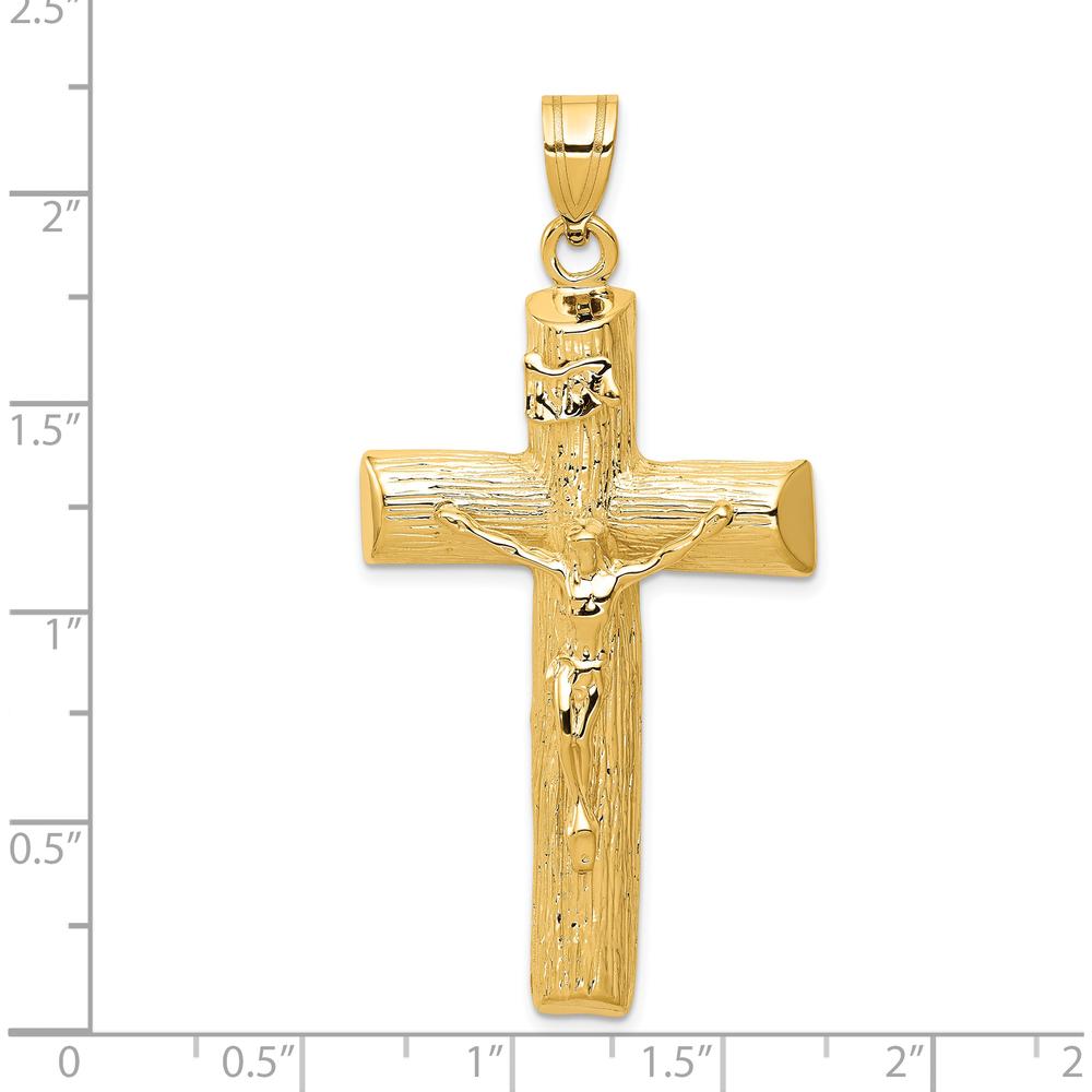 14K Yellow Gold Textured Crucifix Tree Pendant with Christ Figure - 54mm Length by Oro Pregiato