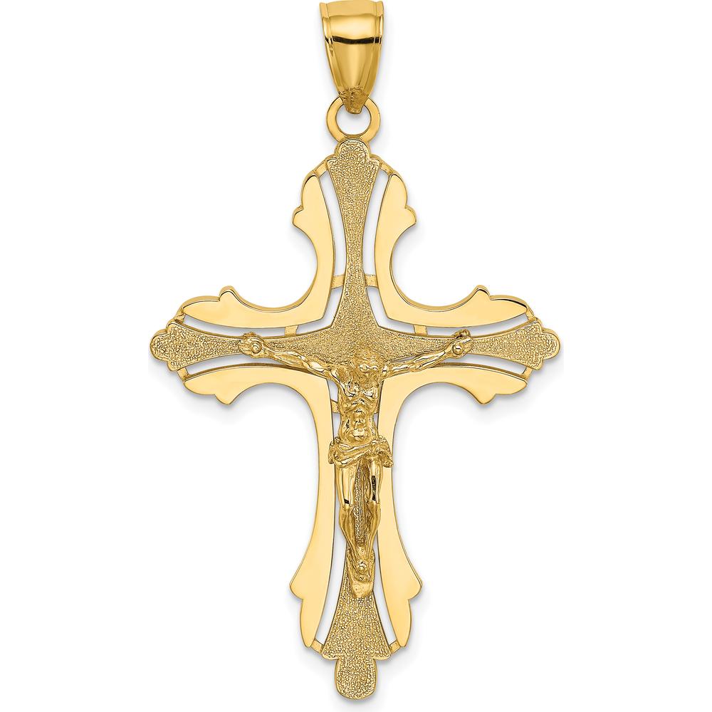 14K Yellow Gold Textured Cut-Out Crucifix Charm - 43.8mm Length by Oro Pregiato