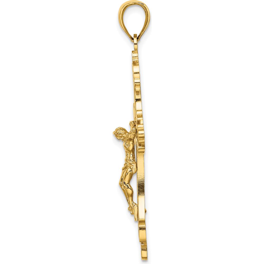 14K Yellow Gold Textured Cut-Out Crucifix Charm - 43.8mm Length by Oro Pregiato
