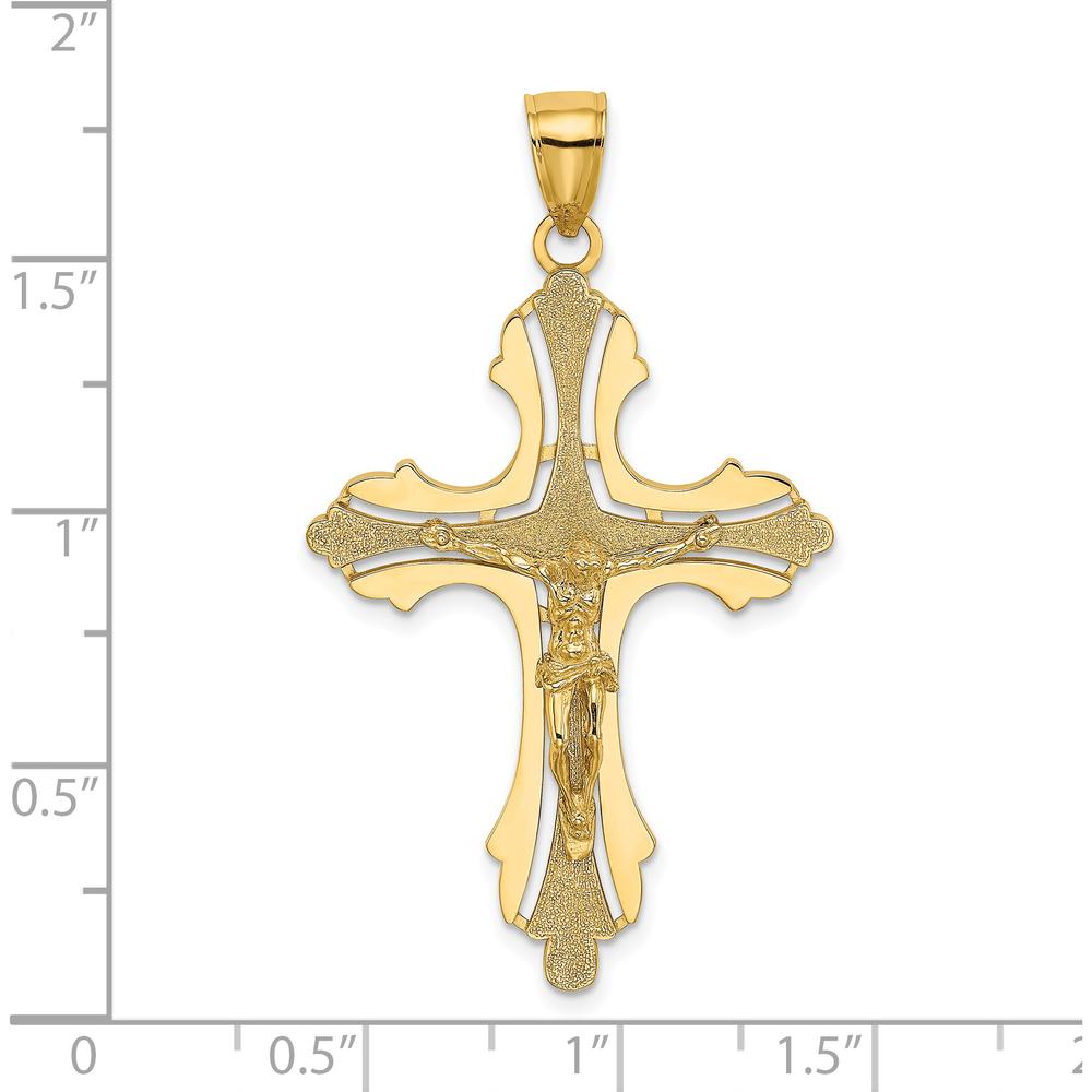14K Yellow Gold Textured Cut-Out Crucifix Charm - 43.8mm Length by Oro Pregiato