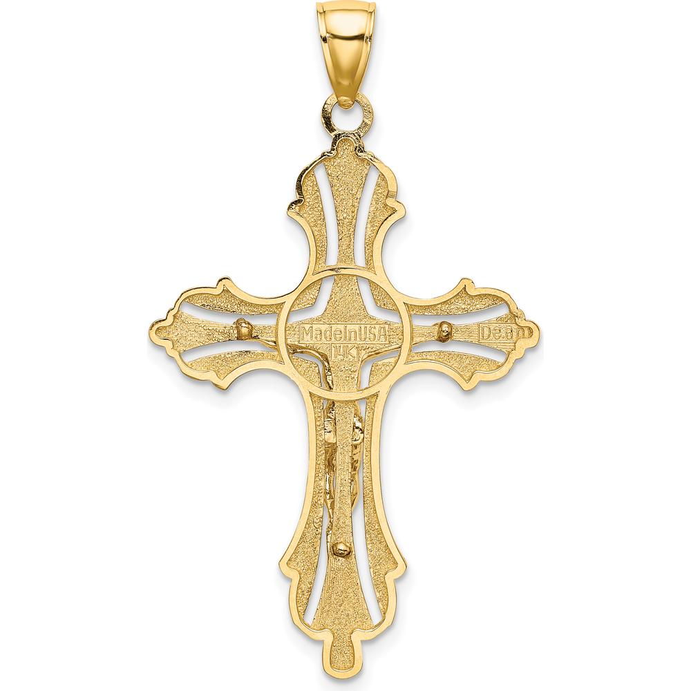 14K Yellow Gold Textured Cut-Out Crucifix Charm - 43.8mm Length by Oro Pregiato