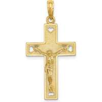 14K Yellow Gold Textured Cut-Out Heart with I LOVE JESUS Reverse Crucifix Charm by Oro Pregiato