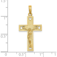 14K Yellow Gold Textured Cut-Out Heart with I LOVE JESUS Reverse Crucifix Charm by Oro Pregiato