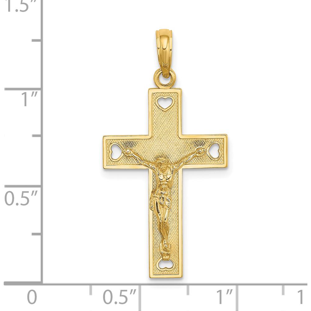 14K Yellow Gold Textured Cut-Out Heart with I LOVE JESUS Reverse Crucifix Charm by Oro Pregiato