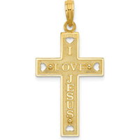 14K Yellow Gold Textured Cut-Out Heart with I LOVE JESUS Reverse Crucifix Charm by Oro Pregiato