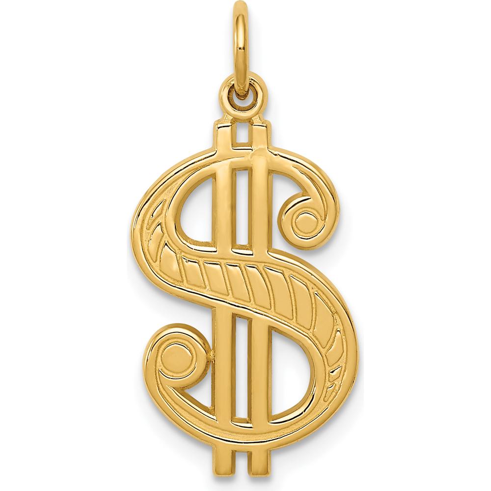 14K Yellow Gold Textured Dollar Sign Charm - 26mm Length by Oro Pregiato
