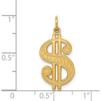 14K Yellow Gold Textured Dollar Sign Charm - 26mm Length by Oro Pregiato