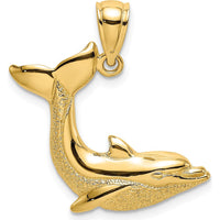 14K Yellow Gold Textured Dolphin Jumping Pendant - 18.6mm Length by Oro Pregiato