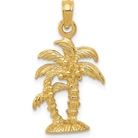 14K Yellow Gold Textured Double Palm Trees Pendant - 25.3mm Length by Oro Pregiato