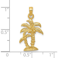 14K Yellow Gold Textured Double Palm Trees Pendant - 25.3mm Length by Oro Pregiato