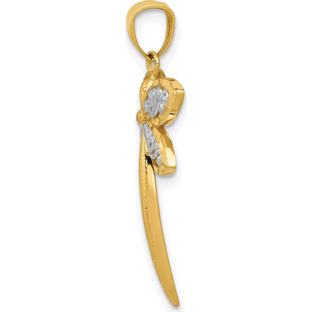 14K Yellow Gold Textured Dragonfly Pendant with Rhodium Accents - 30.5mm Length by Oro Pregiato