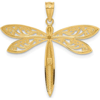 14K Yellow Gold Textured Dragonfly Pendant with Rhodium Accents - 30.5mm Length by Oro Pregiato