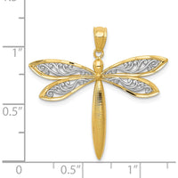 14K Yellow Gold Textured Dragonfly Pendant with Rhodium Accents - 30.5mm Length by Oro Pregiato