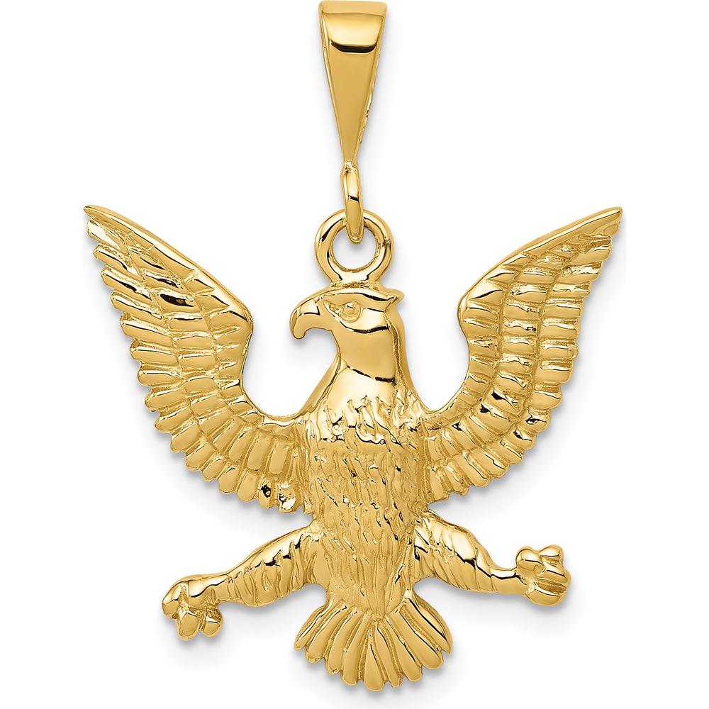 14K Yellow Gold Textured Eagle Charm Pendant - 29mm Length by Oro Pregiato