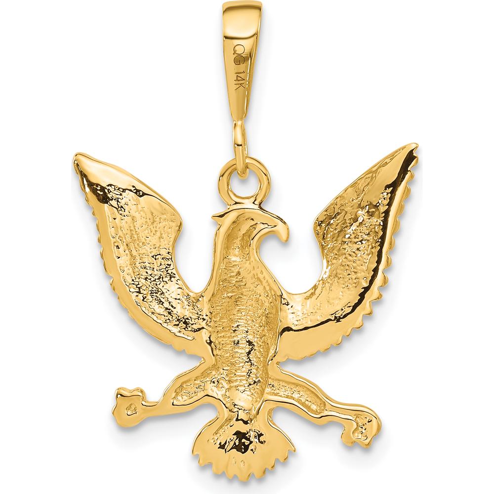14K Yellow Gold Textured Eagle Charm Pendant - 29mm Length by Oro Pregiato