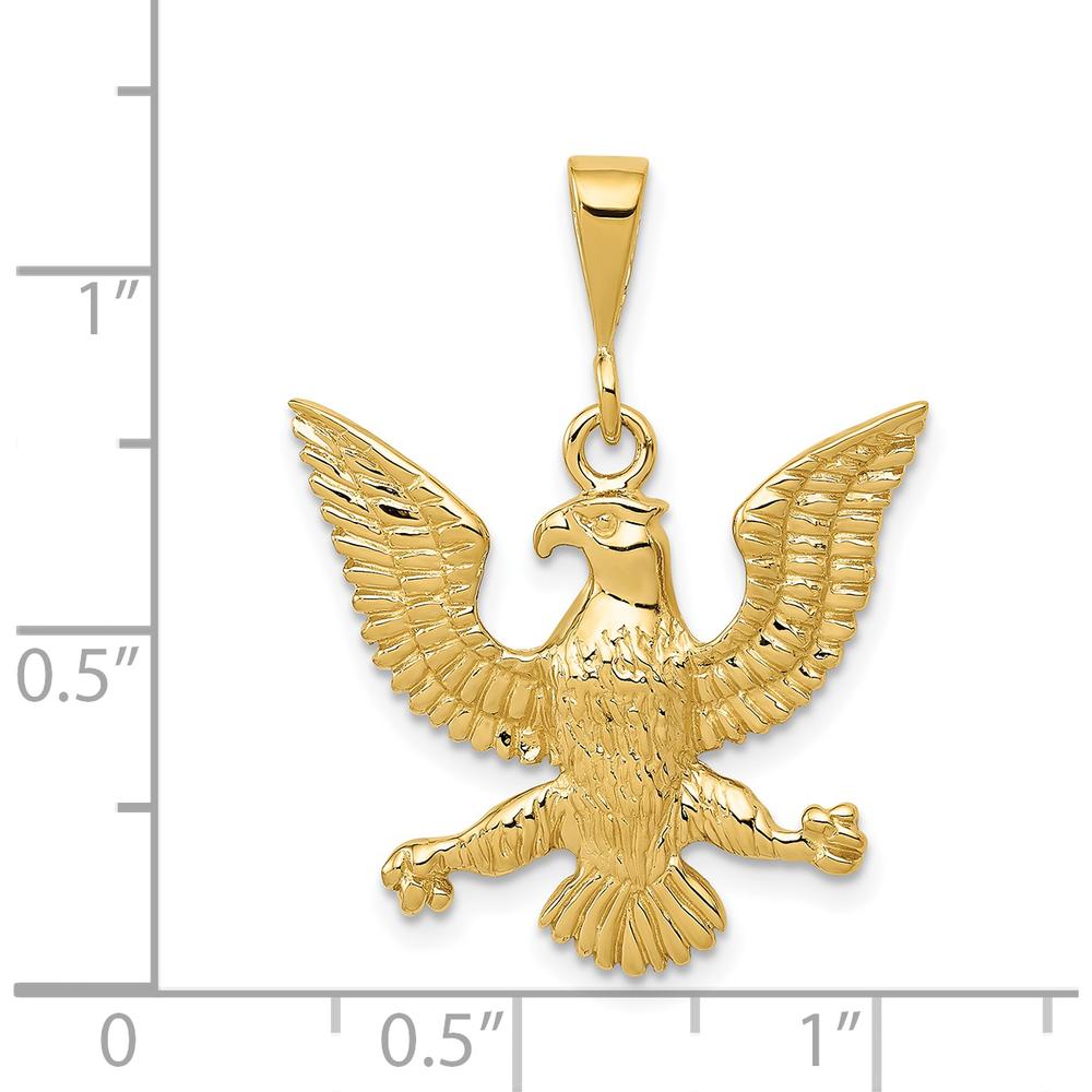 14K Yellow Gold Textured Eagle Charm Pendant - 29mm Length by Oro Pregiato