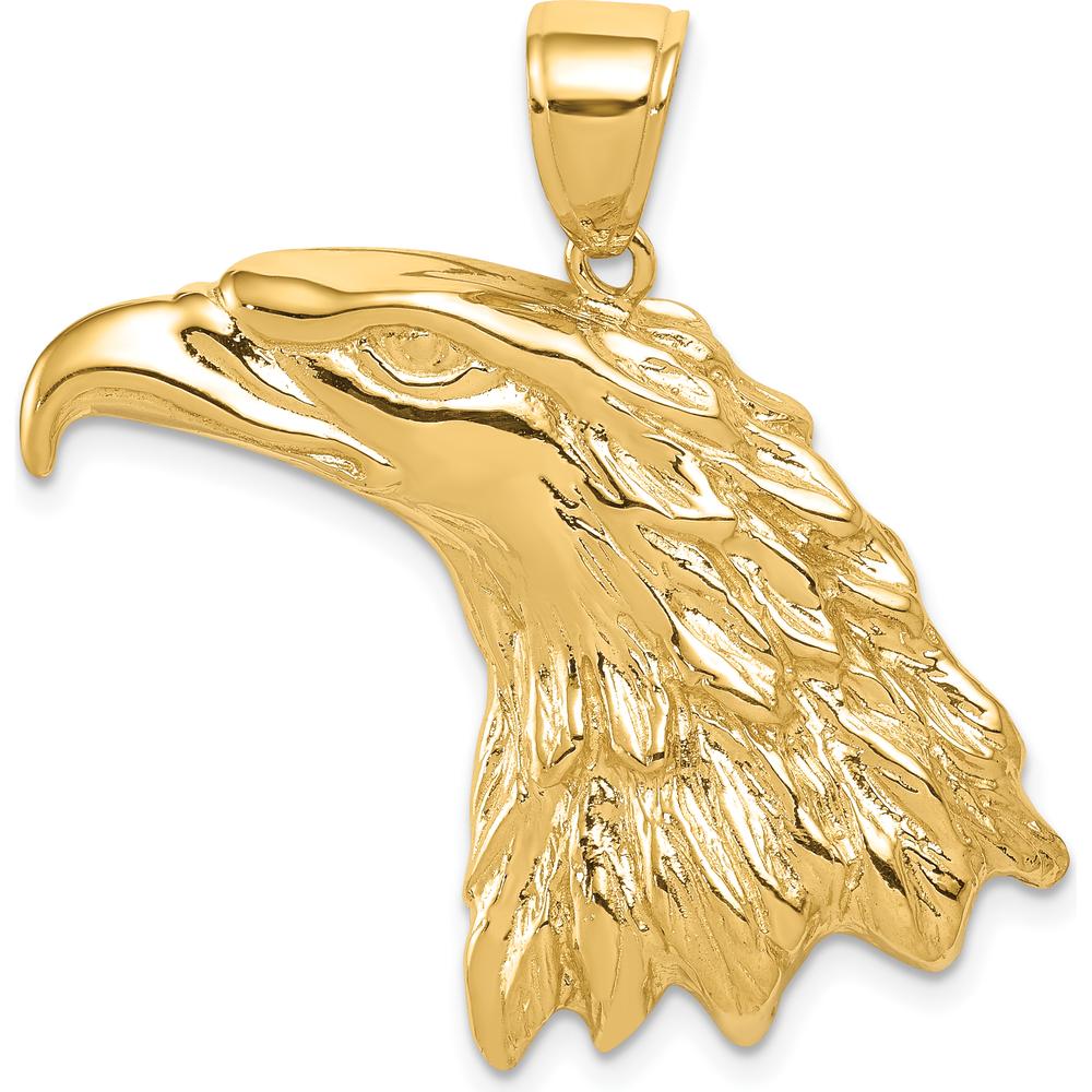 14K Yellow Gold Textured Eagle Head Pendant - 33.5mm by Oro Pregiato