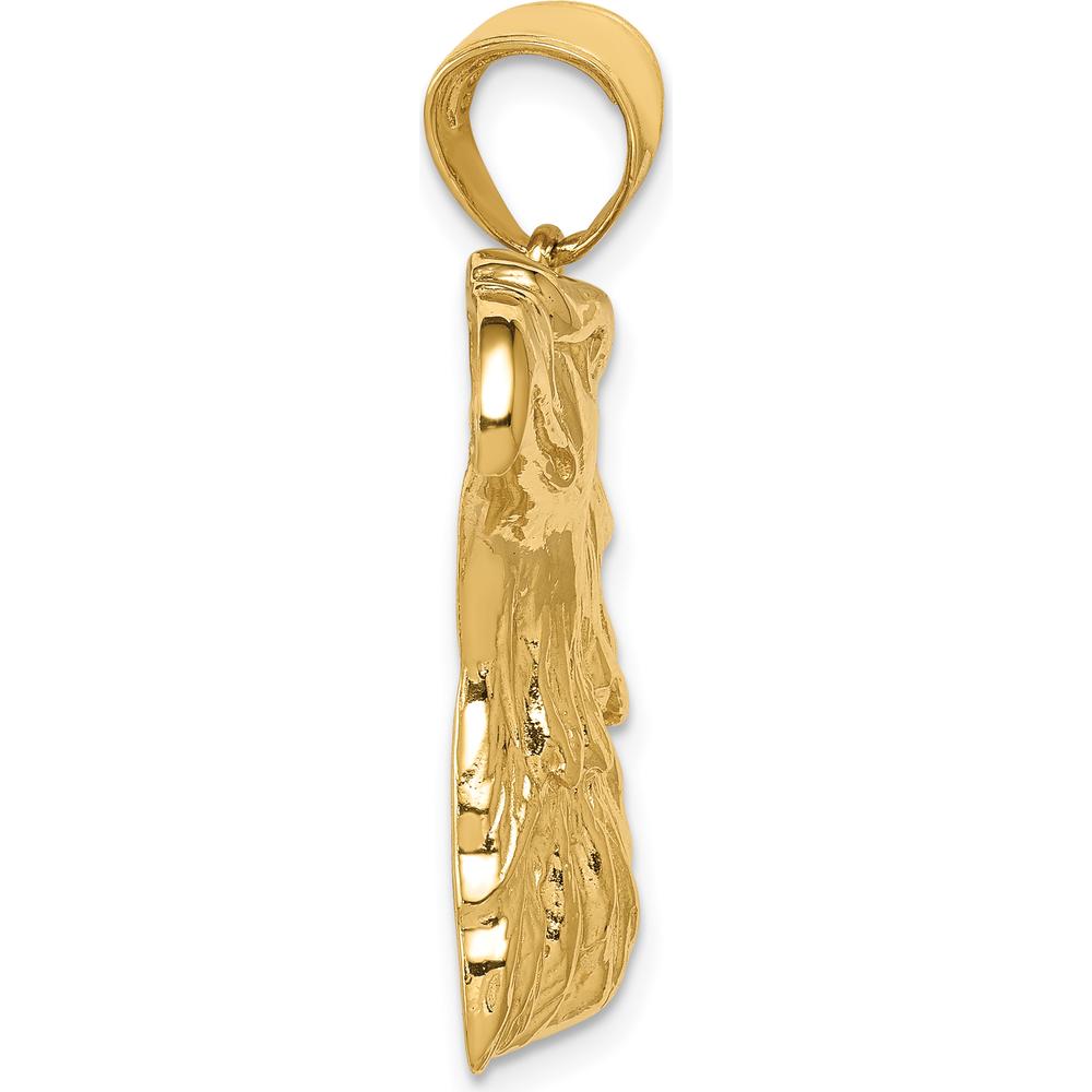 14K Yellow Gold Textured Eagle Head Pendant - 33.5mm by Oro Pregiato
