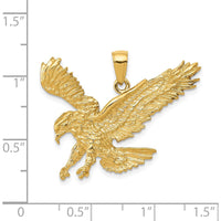 14K Yellow Gold Textured Eagle Landing Pendant - Solid 27mm x 31mm by Oro Pregiato