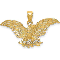 14K Yellow Gold Textured Eagle with Wings Spread Charm - 34.8mm x 22.9mm by Oro Pregiato
