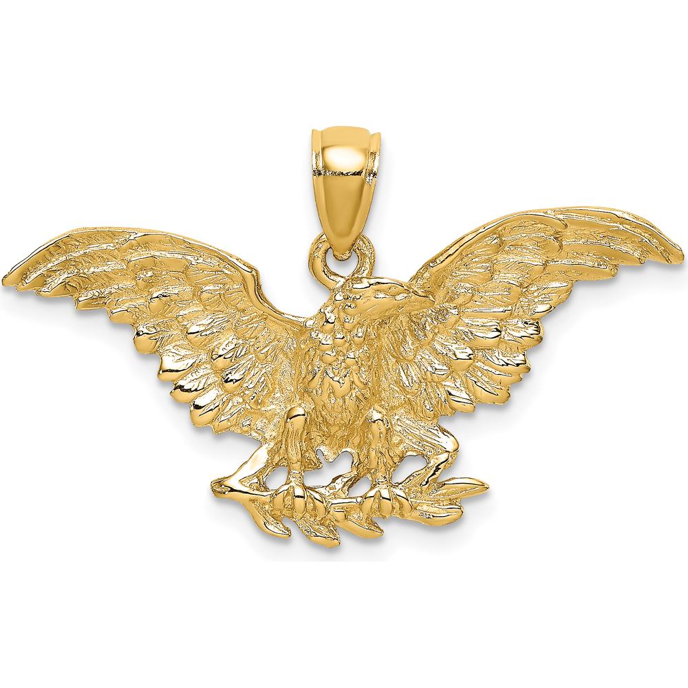 14K Yellow Gold Textured Eagle with Wings Spread Charm - 34.8mm x 22.9mm by Oro Pregiato