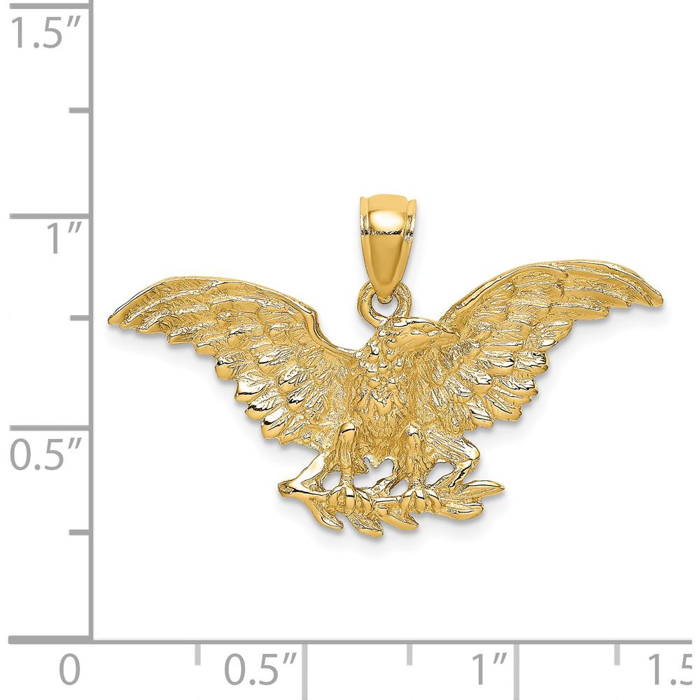 14K Yellow Gold Textured Eagle with Wings Spread Charm - 34.8mm x 22.9mm by Oro Pregiato