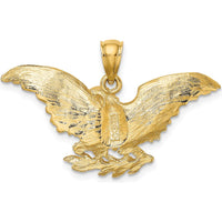 14K Yellow Gold Textured Eagle with Wings Spread Charm - 34.8mm x 22.9mm by Oro Pregiato