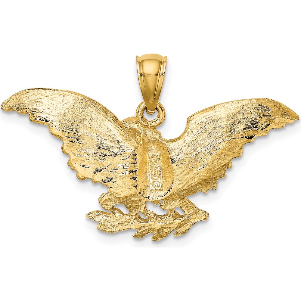 14K Yellow Gold Textured Eagle with Wings Spread Charm - 34.8mm x 22.9mm by Oro Pregiato