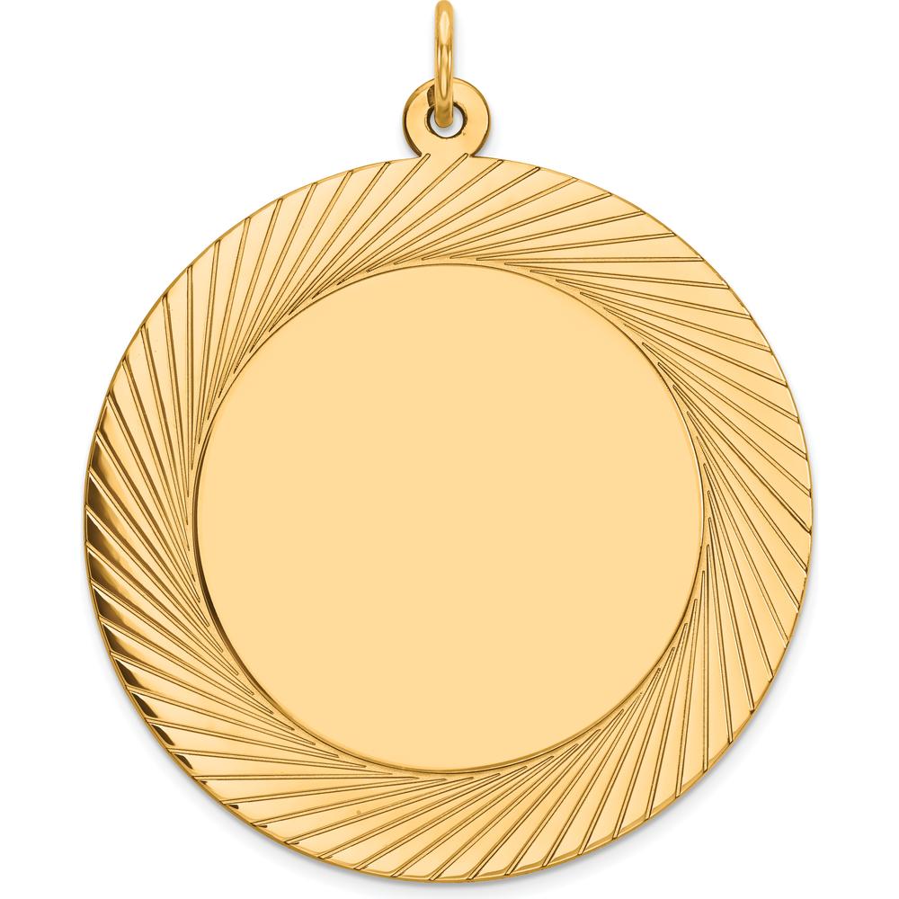 14K Yellow Gold Textured Engravable Disc Charm - 39mm Length by Oro Pregiato