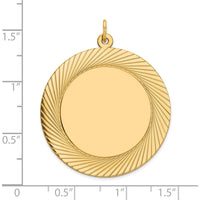 14K Yellow Gold Textured Engravable Disc Charm - 39mm Length by Oro Pregiato