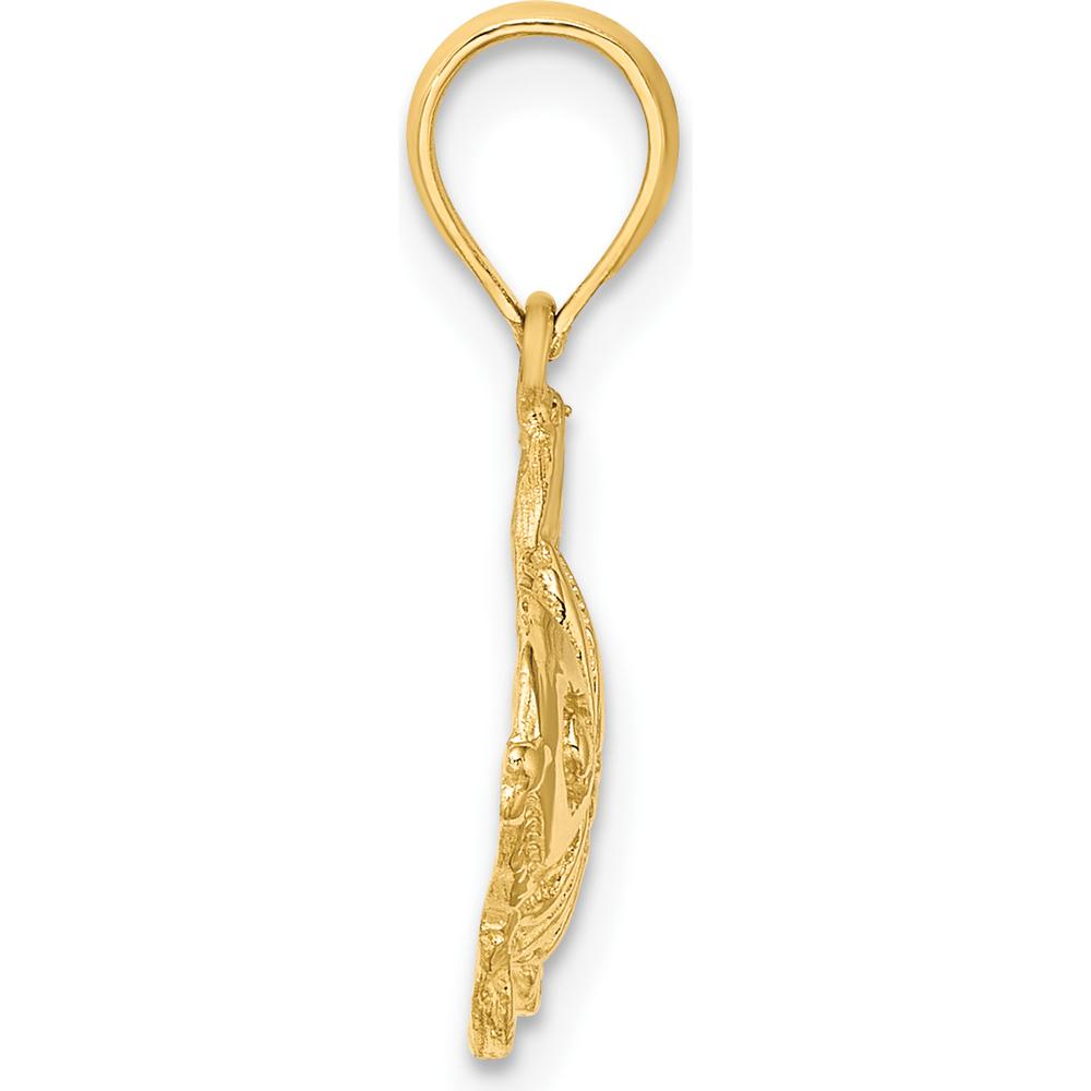 14K Yellow Gold Textured Fish Pendant - 18mm x 14mm by Oro Pregiato