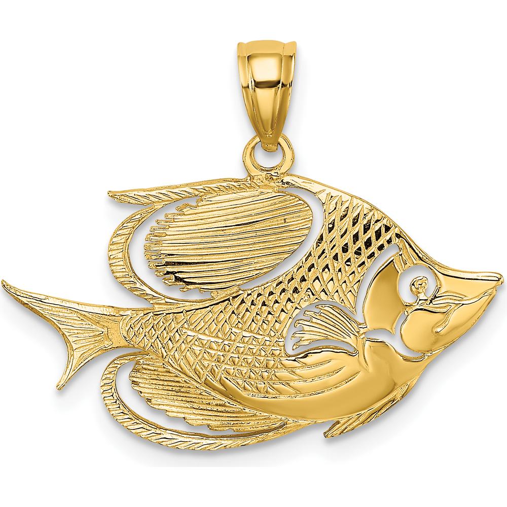 14K Yellow Gold Textured Fish Pendant with Polished Detailing by Oro Pregiato