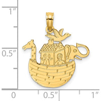 14K Yellow Gold Textured Flat Noah’s Ark Charm with Elephant, Giraffe, and Bird Design by Oro Pregiato