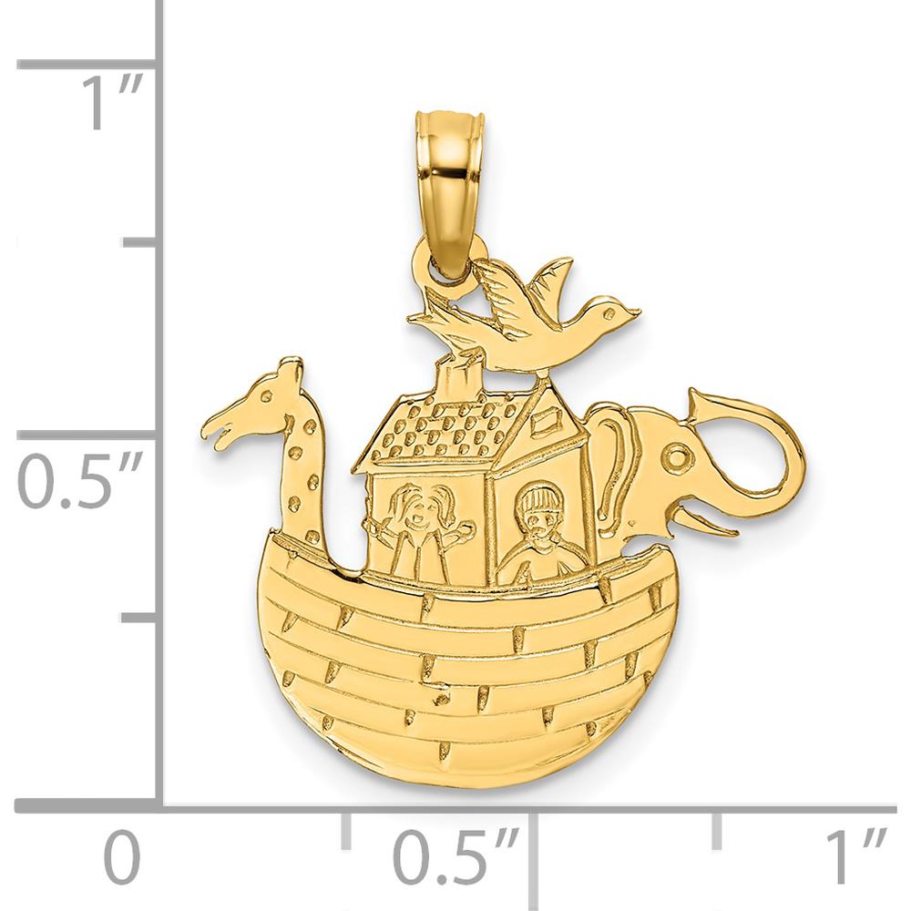 14K Yellow Gold Textured Flat Noah’s Ark Charm with Elephant, Giraffe, and Bird Design by Oro Pregiato