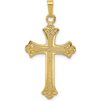 14K Yellow Gold Textured Fleur de Lis Cross Pendant - 24mm Length, 18mm Width by Oro Pregiato
