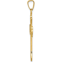 14K Yellow Gold Textured Fleur de Lis Cross Pendant - 24mm Length, 18mm Width by Oro Pregiato
