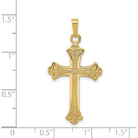 14K Yellow Gold Textured Fleur de Lis Cross Pendant - 24mm Length, 18mm Width by Oro Pregiato