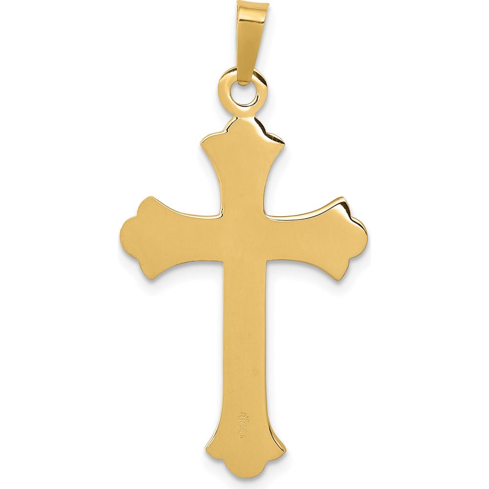 14K Yellow Gold Textured Fleur de Lis Cross Pendant - 24mm Length, 18mm Width by Oro Pregiato