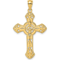 14K Yellow Gold Textured Floral Tips Crucifix Pendant - 40.4mm in Length by Oro Pregiato