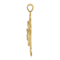 14K Yellow Gold Textured Floral Tips Crucifix Pendant - 40.4mm in Length by Oro Pregiato