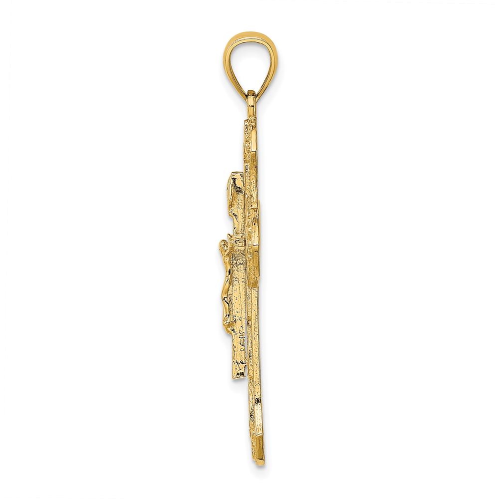 14K Yellow Gold Textured Floral Tips Crucifix Pendant - 40.4mm in Length by Oro Pregiato
