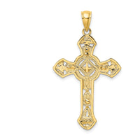 14K Yellow Gold Textured Floral Tips Crucifix Pendant - 40.4mm in Length by Oro Pregiato