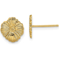 14K Yellow Gold Textured Flower Post Earrings - 10mm Length, 9.2mm Width by 0
