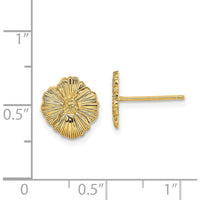 14K Yellow Gold Textured Flower Post Earrings - 10mm Length, 9.2mm Width by 0
