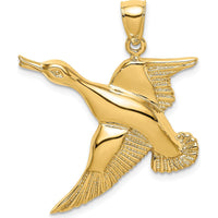14K Yellow Gold Textured Flying Duck Charm - 39.5mm Length by Oro Pregiato